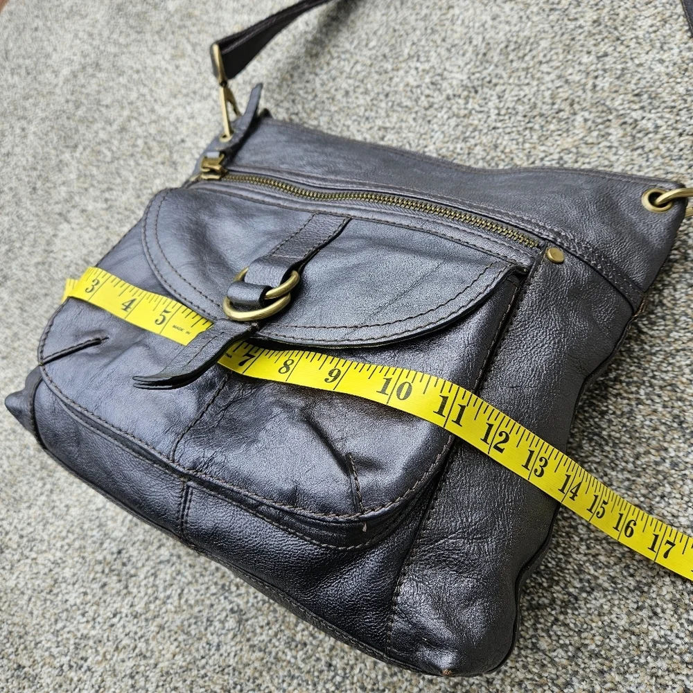Vintage Fossil Sasha Crossbody Leather Bag Shiny Metallic Silver Purse Large